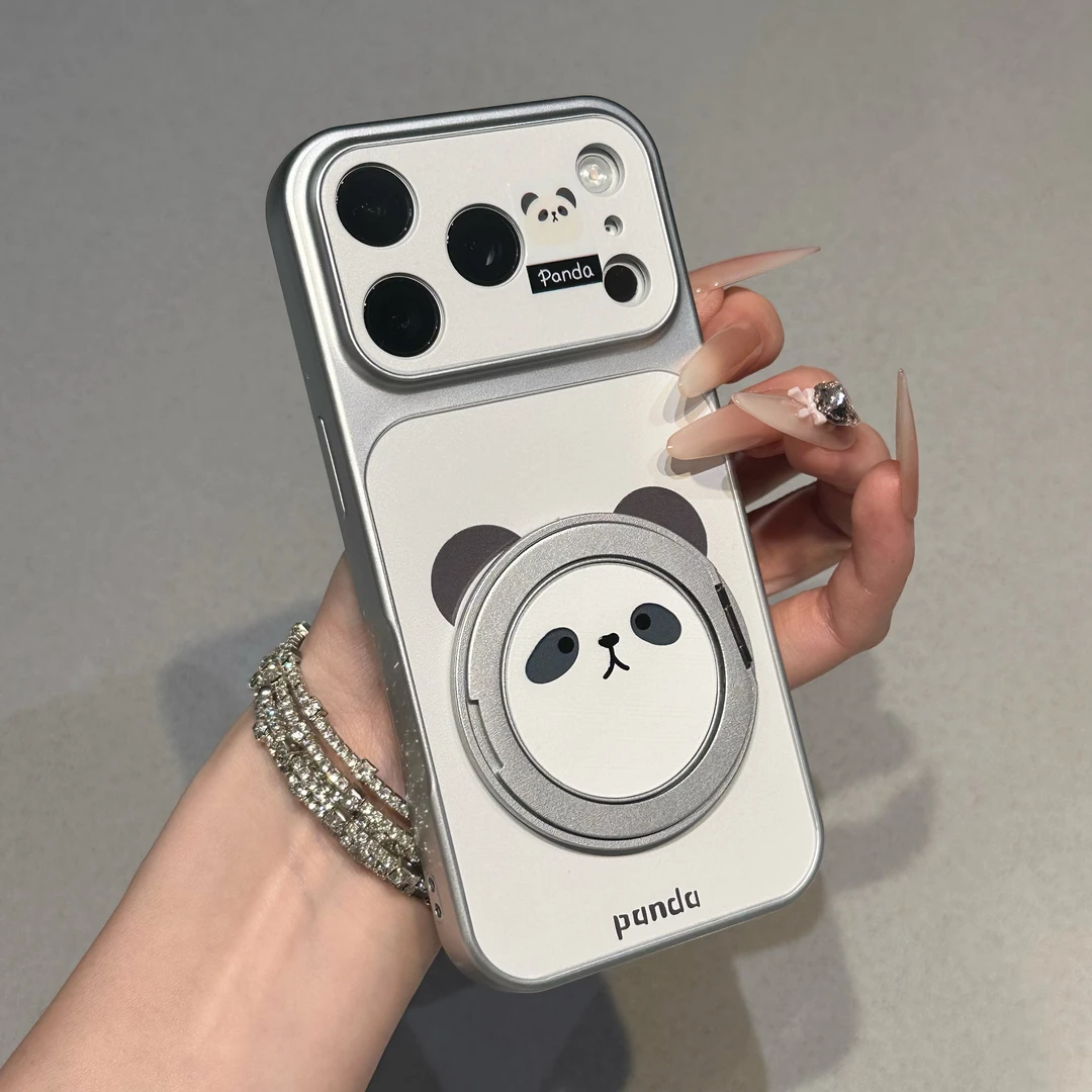 可爱呆萌熊猫适用iPhone17promax大视窗手机壳16/15plus高颜值小米17pro小众简约华为PURA90支架款vivoX300软