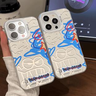 卡通华为mate50 12新款 60创意支架荣耀200全包防摔磨砂外壳 涂鸦线条鳄鱼适用苹果15promax手机壳iPhone14