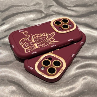 龙年金龙手机壳适用iPhone15promax新款酒红色苹果14/13/12/11卡通可爱x/xr/xsmax镜头情侣小众款全包软壳Ins
