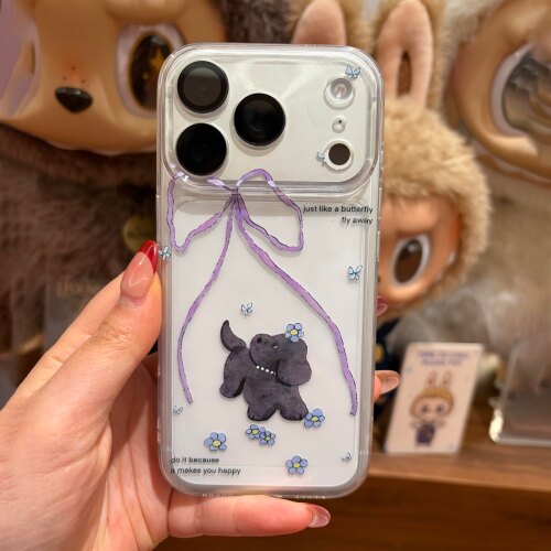 iPhone17promax紫色蝴蝶结小狗
