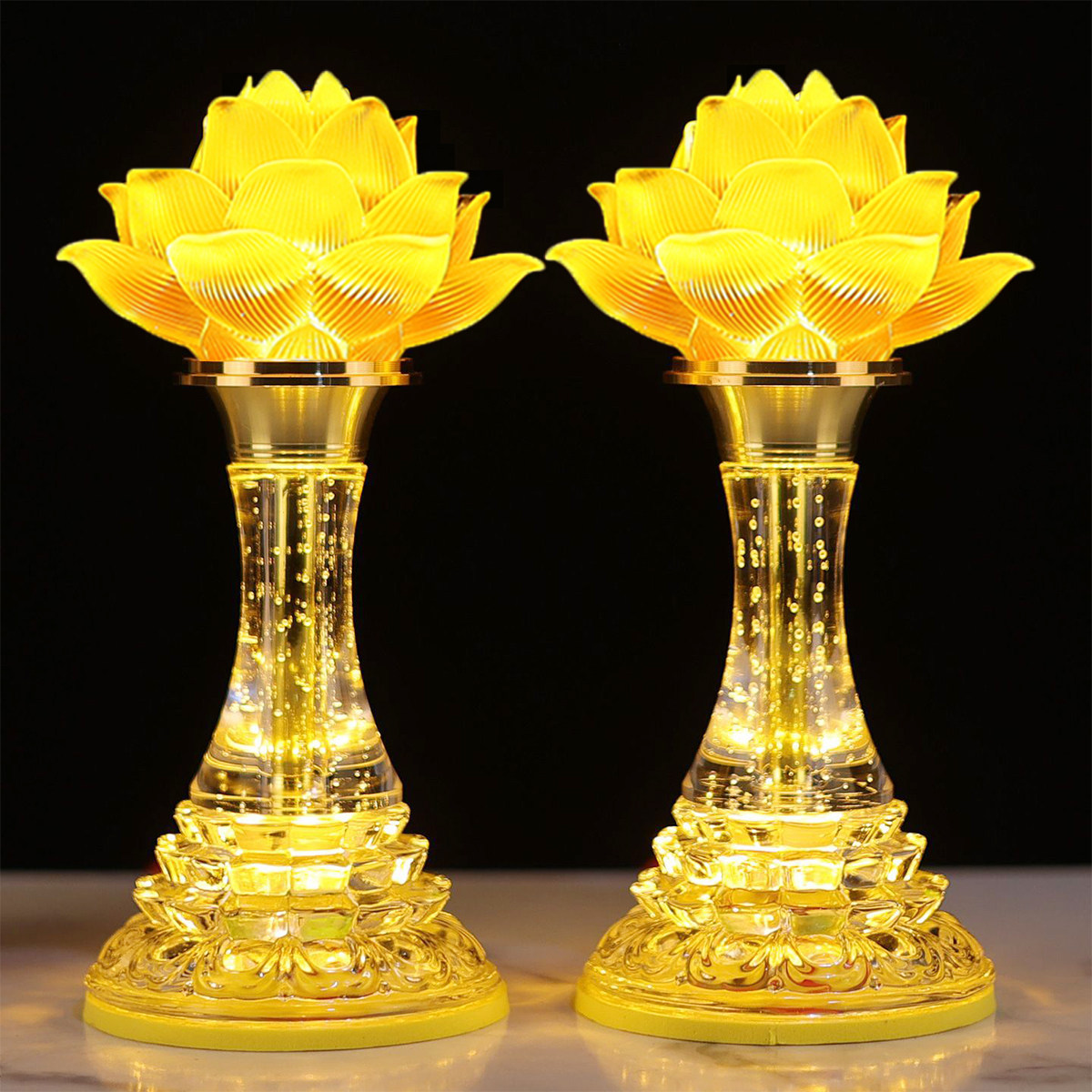 LED七彩水晶莲花灯家用长明佛供灯荷花灯佛台佛堂照明灯财神灯对
