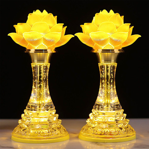 LED七彩水晶莲花灯家用长明佛供灯荷花灯佛台佛堂照明灯财神灯对