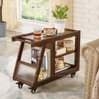 可移动沙发边几实木带轮茶几置物柜边桌茶桌窄侧边柜客厅储物推车