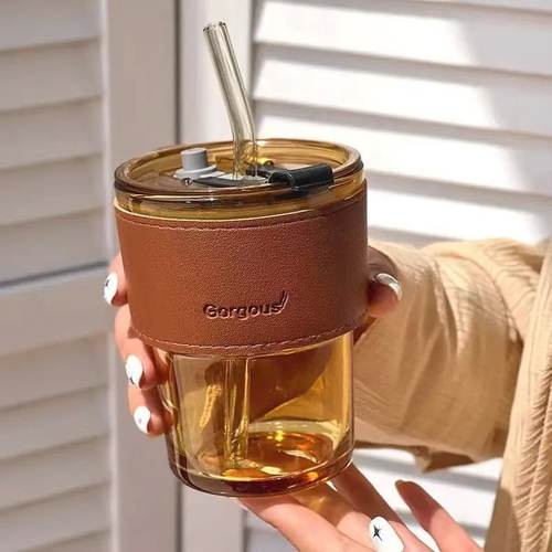 下拉详情领优惠高颜值玻璃杯咖啡杯带盖带吸管牛奶饮料水杯花茶杯