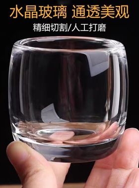 水晶杯玻璃杯加厚养生中式茶杯不烫手主人杯品茗个人专用小板指杯