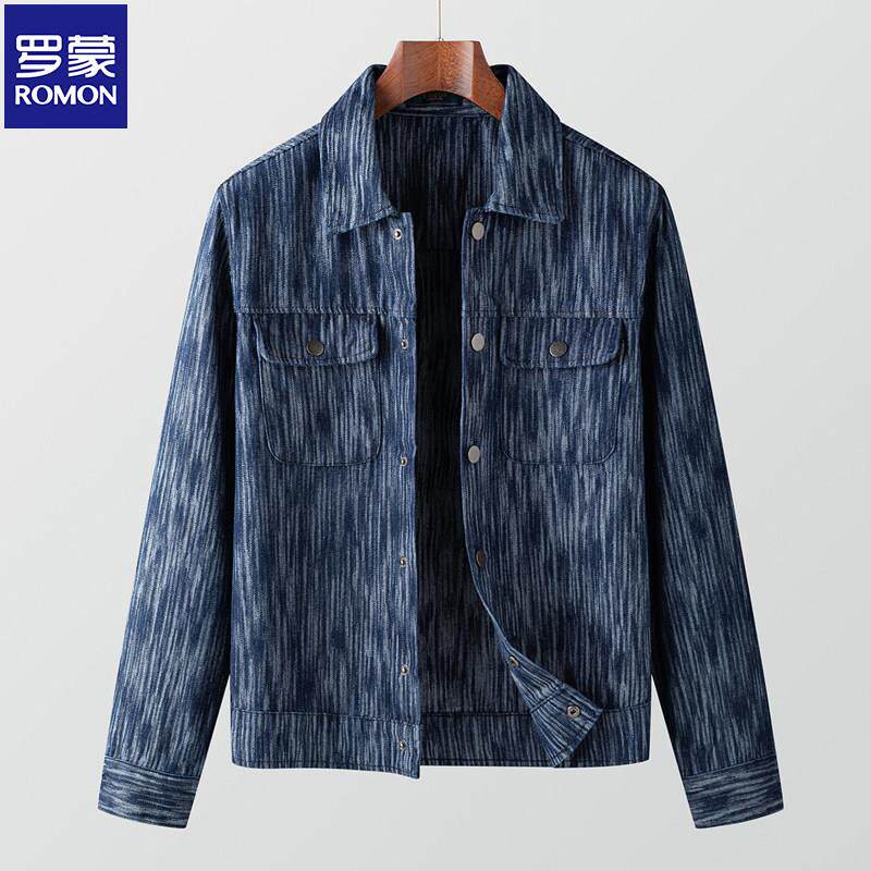 罗蒙复古扎染工艺牛仔外套春秋冬加绒上衣潮流男士牛仔服夹克衫