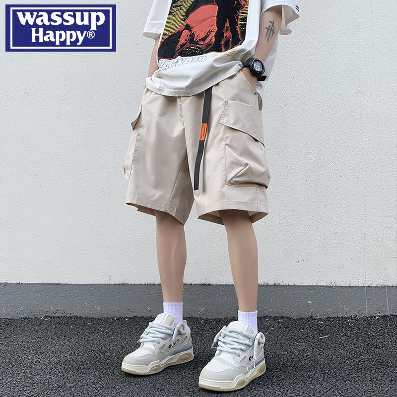 wassup happy工装短裤男款夏季潮牌痞帅美式机能风休闲宽松五分裤