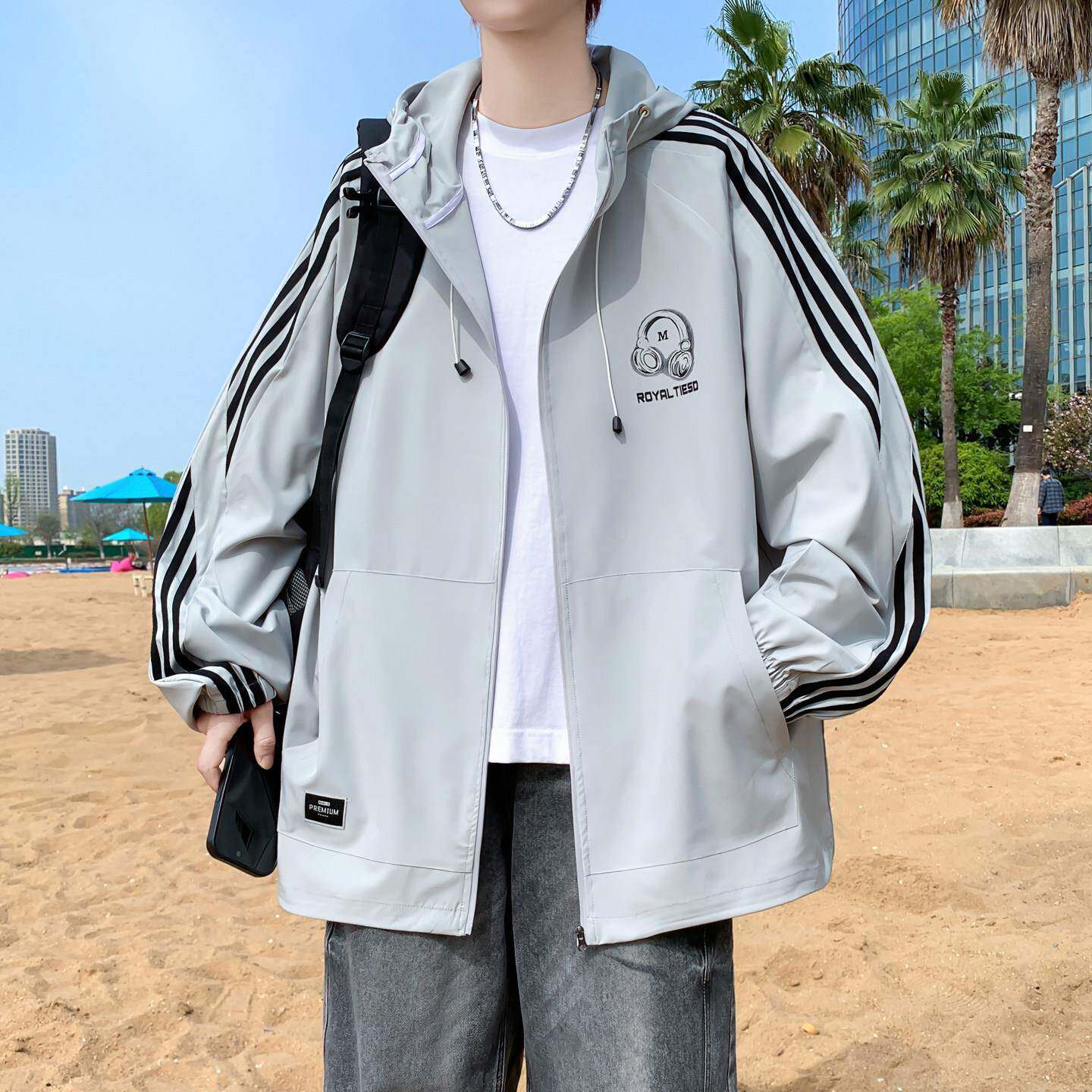 宽松凉感潮流印花薄款外套休闲防晒透气连帽百搭夹克夏季新款男生