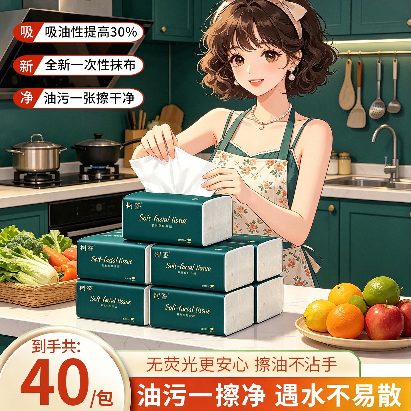 （五层臻厚）家用厨房油污一擦干净无荧光擦油不沾手湿水强韧