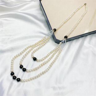 展销会外销推荐横跨三季复古多层tian然淡水珍珠项链长毛衣链