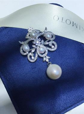 新款个性创意复古宫廷风格胸针珍tain然淡水珍珠大颗粒胸花饰品女