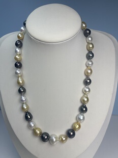 福利不退换海水南洋三兄弟金珠澳白大溪地项链,S925银,卡8+-11+