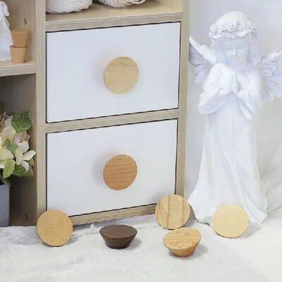 Wood Cabinet Door Pull Knobs Natural Wooden Round Drawer