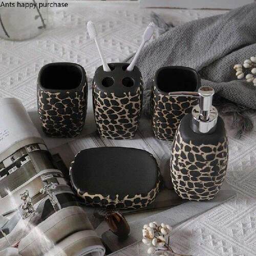 Ceramic Bathroom Five Piece Set Leopard Bathroom Wash
