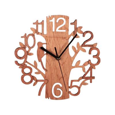 Q9QF Wooden e Shape Wall Clock Hanging DIY Round Watches Bat