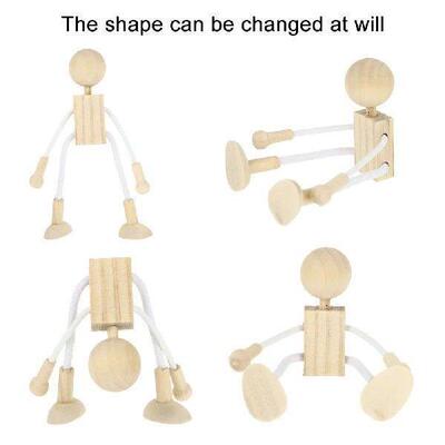 6 Pcs Wooden Cartoon Toy Unfinished Dolls Playthings House