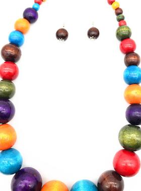 color wood beads necklace suit women jewelry民族风木珠项链