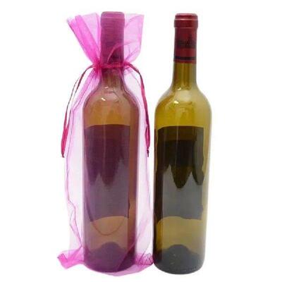 20Pcs Red Wine Bottle Organza Drawstring Bag Champagne