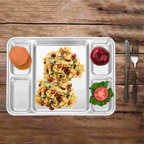 Stainless Steel Grid Divided Dish Plate Household Tableware