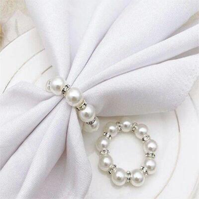 Elegant Round Pearl Napkin Rings Set of 20 with Rhinestones