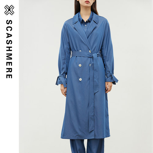【设计总监然姐】SCASHMERE蓝色风衣外套女春秋中长款英伦风收腰