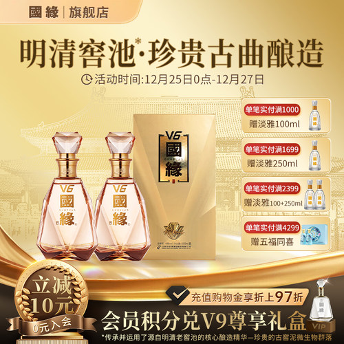 今世缘国缘V6白酒49度500ml*2瓶
