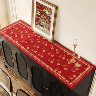 红色新年款玄关柜桌布防水防油防污皮革桌垫长方形家用边柜垫皮质