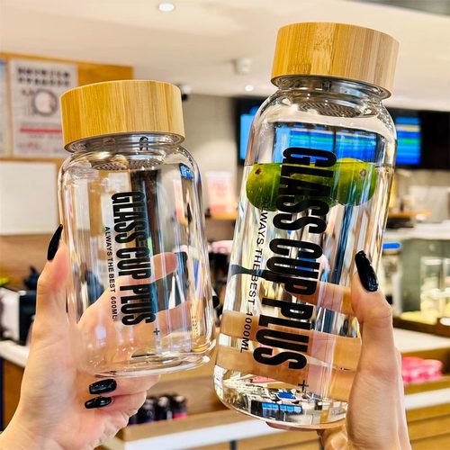 高硼硅耐高温玻璃杯大容量水杯2000ml超大水壶可斜挎运动健身夏季