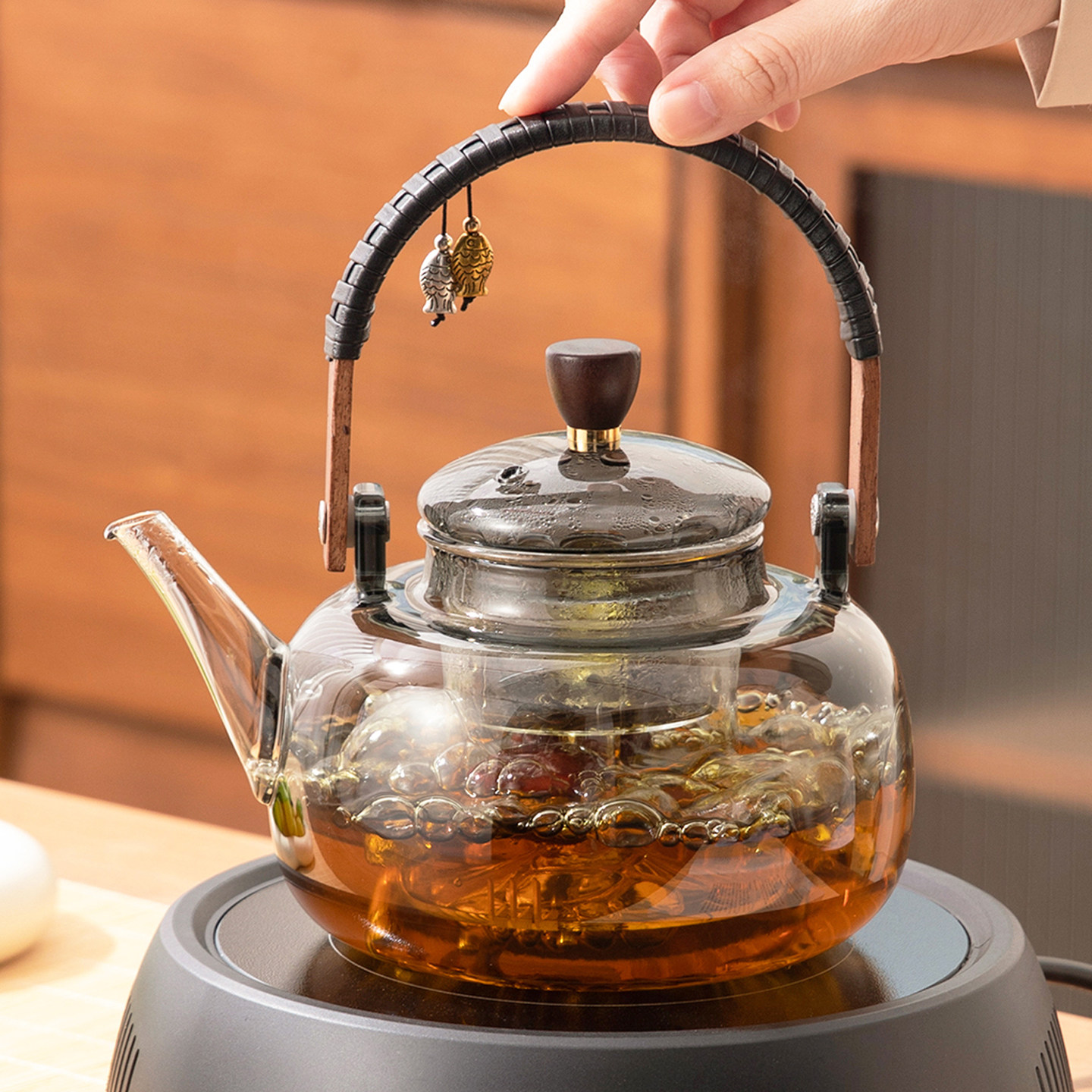 高硼硅玻璃茶壶围炉煮茶壶耐高温茶水分离可明火电陶炉专用烧水壶