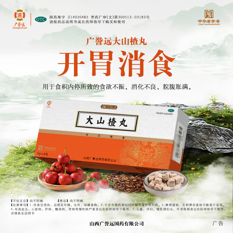 广誉远大山楂丸 9g*10丸 开胃消食用于食欲不振消化不良脘腹胀闷