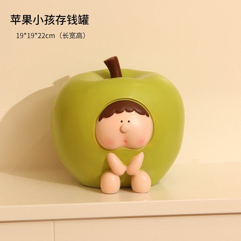 奶油风苹果梨子储蓄罐儿童水果存钱罐桌面摆件树脂工艺儿童礼物,家居饰品,装饰摆件,淘宝优惠券,粉丝福利购,淘宝优惠卷