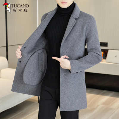 啄木鸟中长款秋冬毛呢大衣外套男