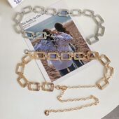 连衣裙2024新款 欧美设计感小众方块腰链腰带装 饰牛仔裤