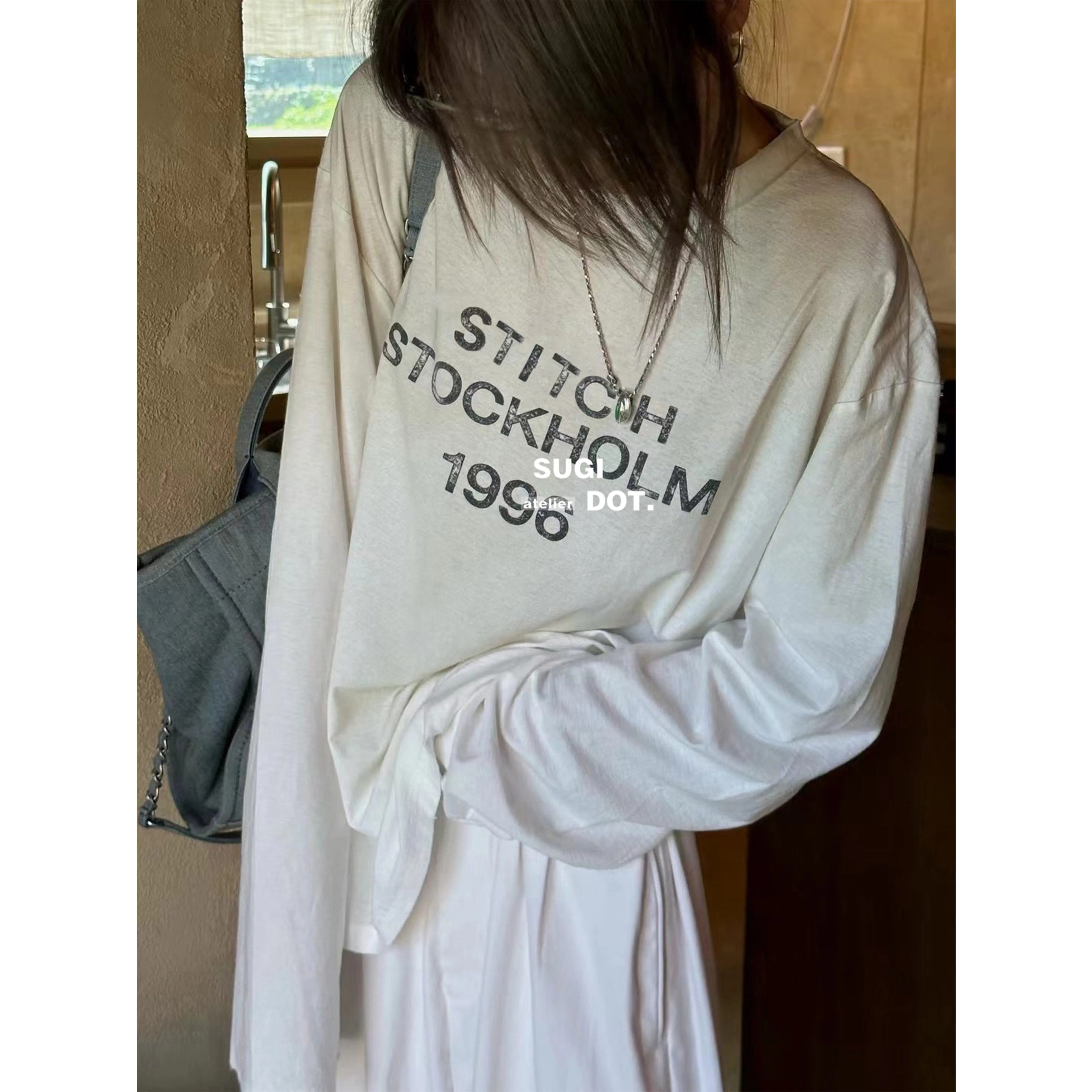always cc超舒服棉麻面料1996数字印花水洗喷墨做旧防晒长袖T恤薄