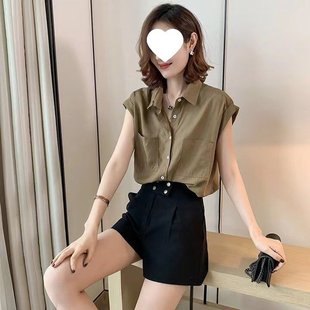 棉麻衬衫 t恤夏季 薄款 女夏短袖 女士亚麻衬衣宽松遮肚上衣 新款 女装