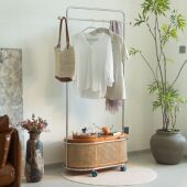 奶油风衣帽架落地卧室仿藤编脏衣篮衣服收纳置物架可移动挂衣架