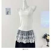 eihey诶嘿秋季 刺绣薄纱下摆蕾丝拼接裙摆叠穿打底修身 吊带背心女