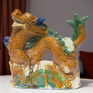 唐三彩龙陶瓷摆件青龙补角白虎绿色龙青色的龙玄关客厅户外屋顶龙
