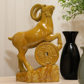 唐三彩羊陶瓷羊摆件生肖羊客厅玄关新房乔迁家居黄羊工艺品装 饰品