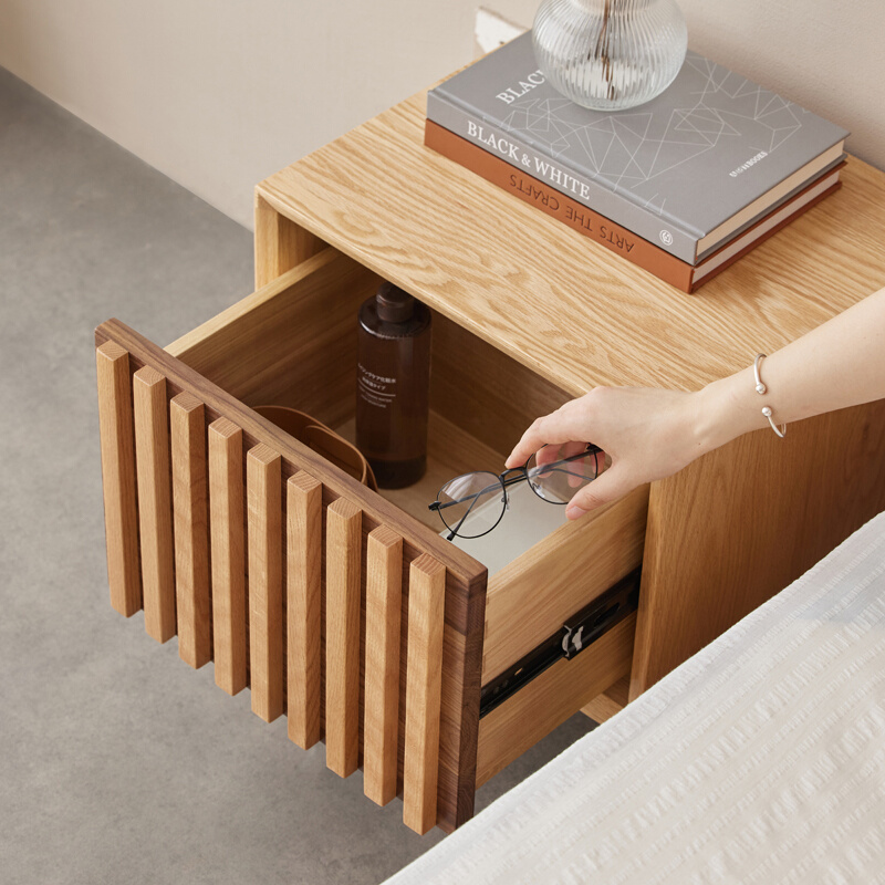 定制北欧全实木床头柜简约小户型卧室收纳柜橡木储物柜日式原木床