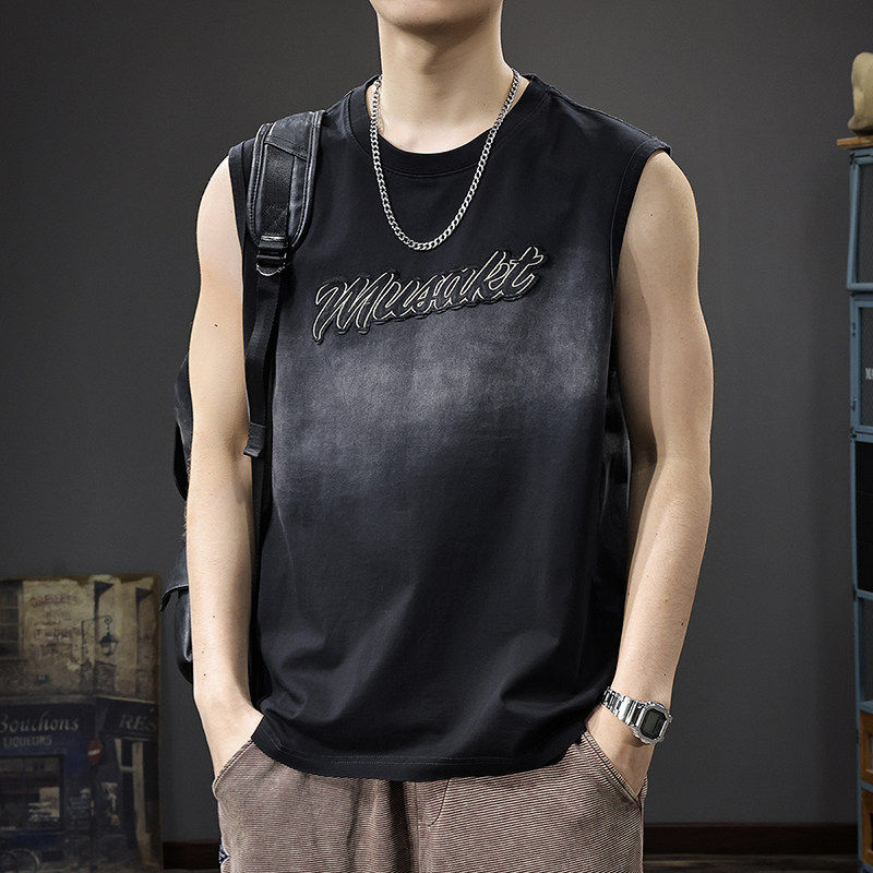 HS夏季薄款高端拼接短袖T恤男士2026新款宽松休闲黑色纯棉体恤男