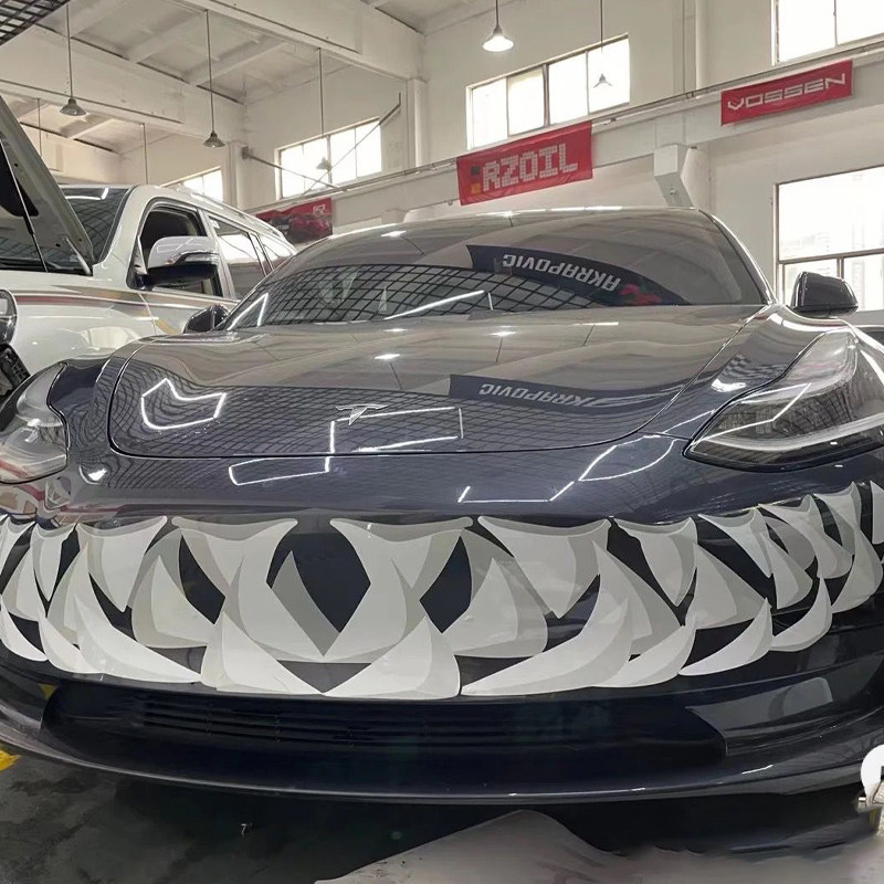 特斯拉model3鲨鱼嘴车贴毒液小红书同款改装鲨鱼牙齿反光贴片画