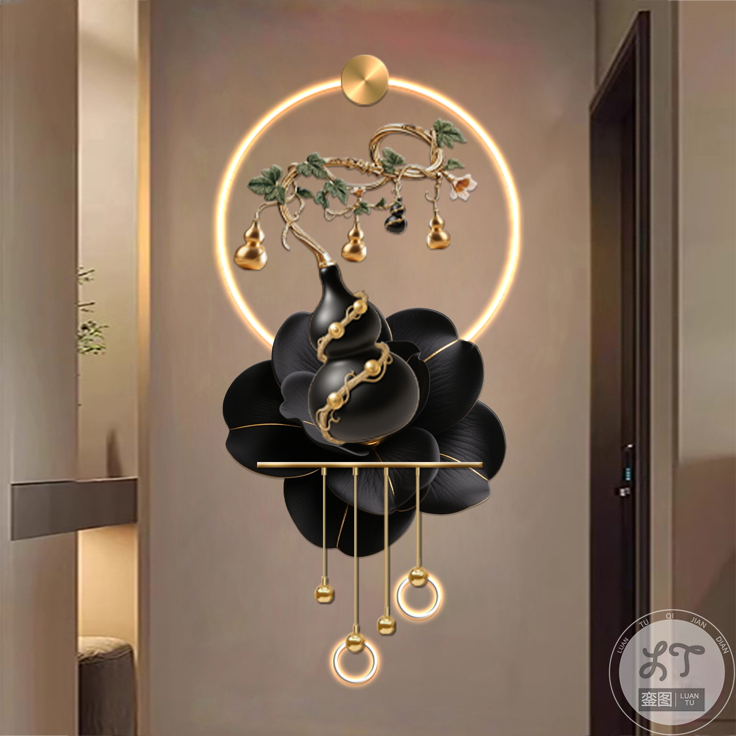 新中式葫芦玄关装饰画入户门走廊