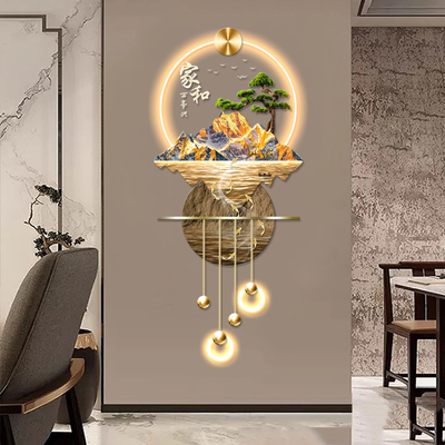 迎客松玄关装饰画高档立体壁灯