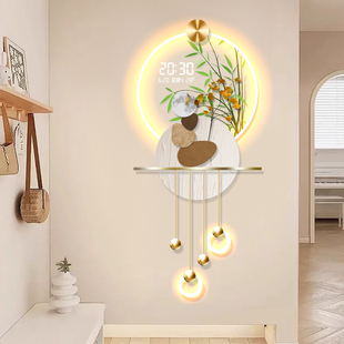 奶油风石来运转玄关装 饰画高级感立体发光灯画电子时钟万年历壁画