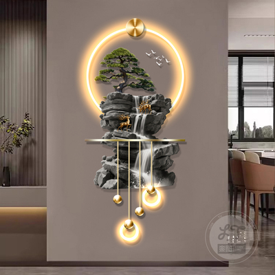 新中式客厅玄关装饰画流水生财