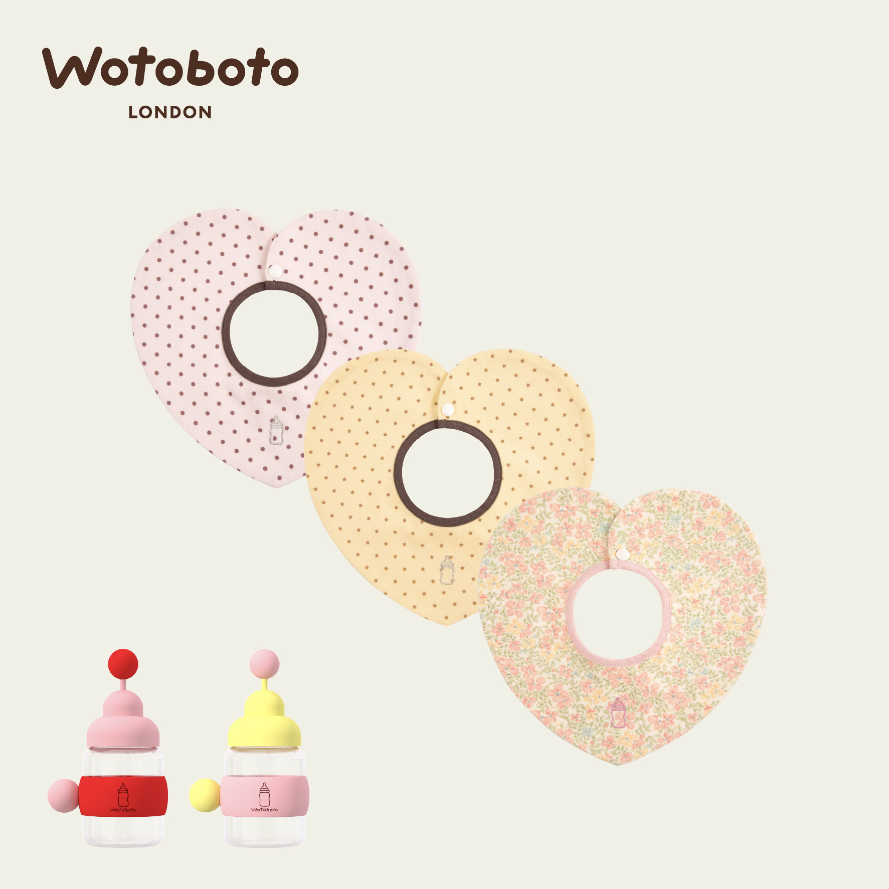 Wotoboto刺绣爱心口水巾3色套装可旋转围嘴新生儿口水巾女宝围兜,婴童用品,口水巾,淘宝优惠券,粉丝福利购,淘宝优惠卷