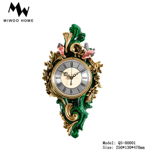 钟表铜配陶瓷时钟法式 米屋家居墙面装 饰挂钟欧美式 时尚 祖母绿挂表