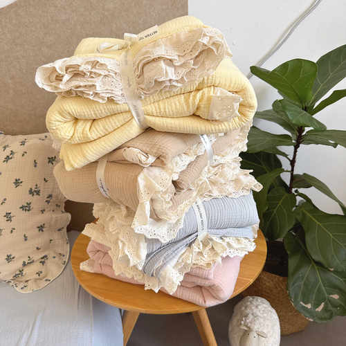 三件套皱皱纱单人全棉花边甜美