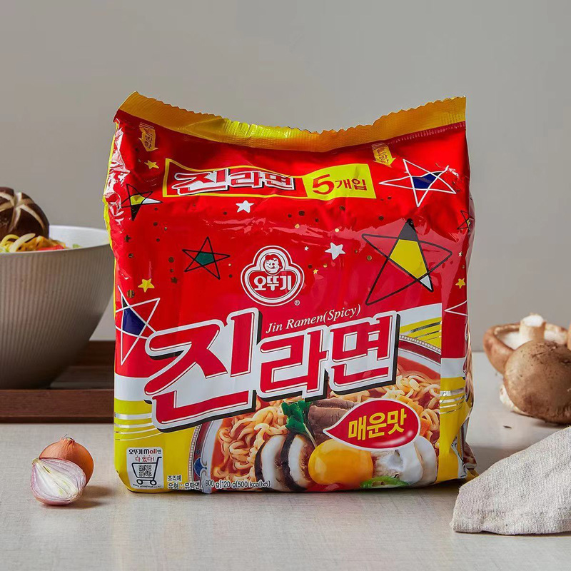 韩国进口不倒翁金拉面辣味真拉面韩式泡面速食方便面120g*5连包